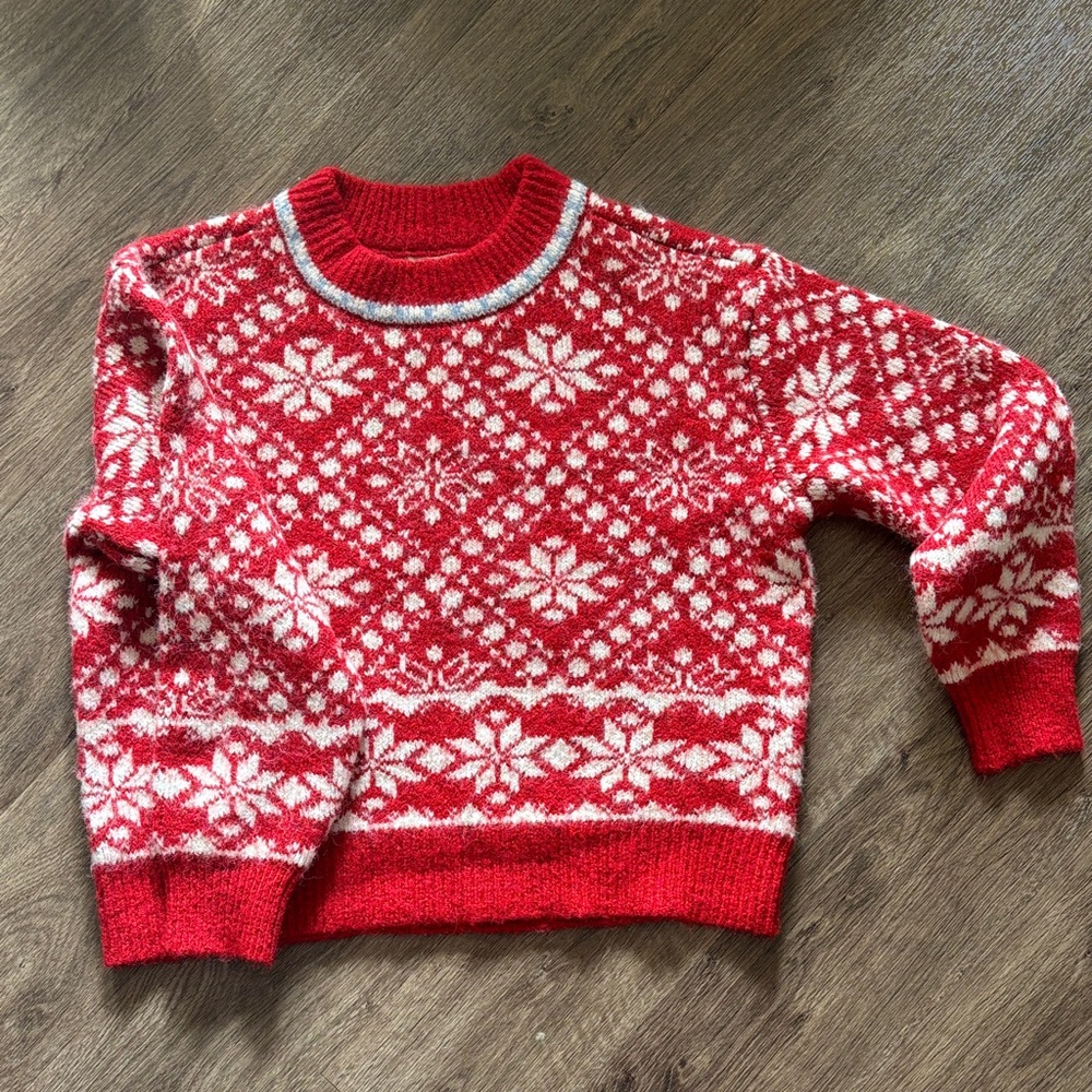 Red and White Boxy Snowflake Sweater